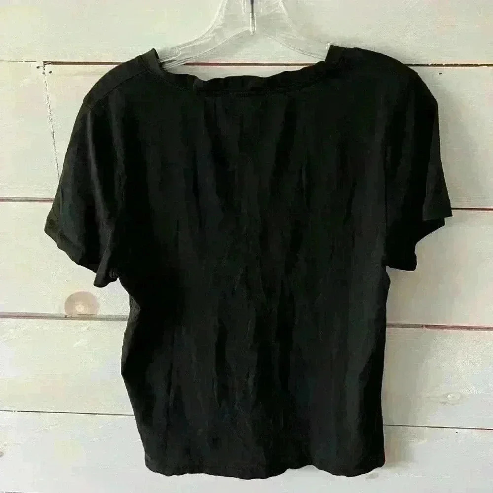 Madewell cotton womens pullover V-neck shirt, black size medium EUC - Picture 2 of 3